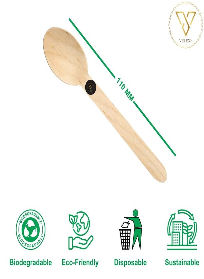 VELEXE Disposable Wooden Spoons | Size: 110 MM (11 CM) | Pack of 200 | Wooden Dining Flatware | Ideal for Wedding, Birthday Parties & Travelling | Biodegradable & Sustainable - Image 2