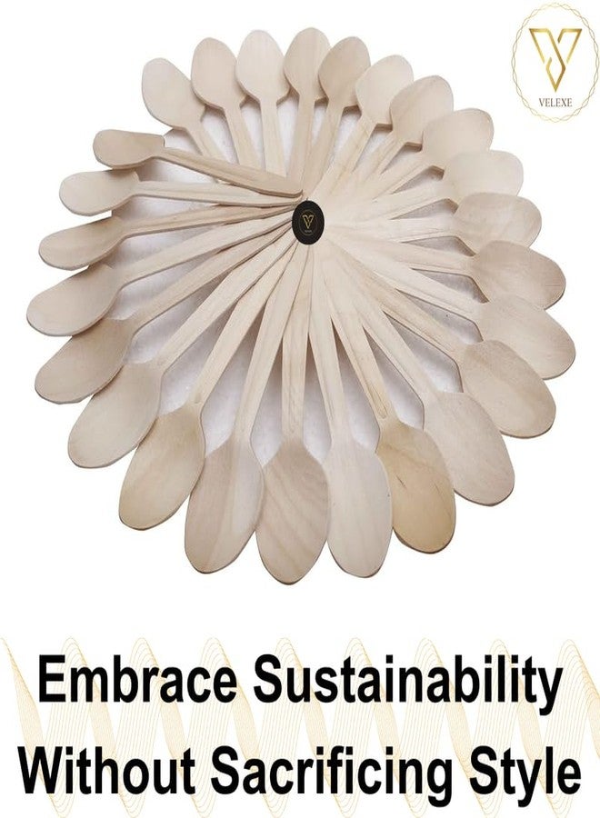 VELEXE Disposable Wooden Spoons | Size: 110 MM (11 CM) | Pack of 200 | Wooden Dining Flatware | Ideal for Wedding, Birthday Parties & Travelling | Biodegradable & Sustainable - Image 5