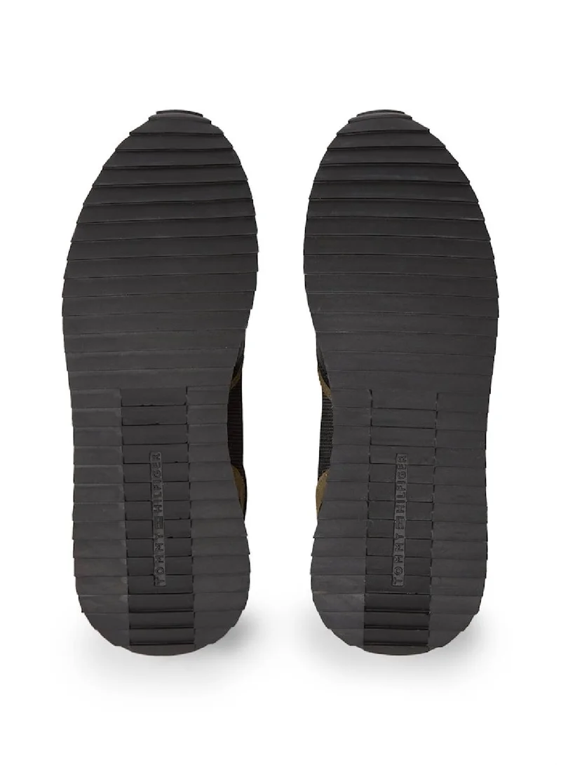 TOMMY HILFIGER Men's Leather Serrated Runner Trainers, Black - Leather