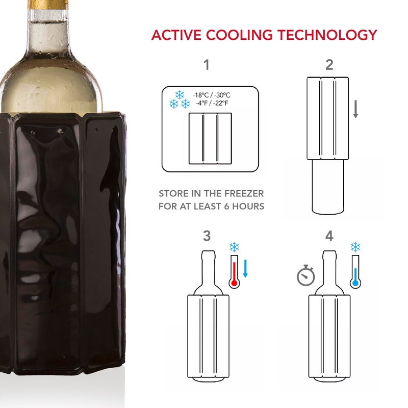Vacu Vin مبرد النبيذ النشط من فاكيو فين - مبرد زجاجة النبيذ القابل لإعادة الاستخدام والمرن - أسود - غلاف مبرد النبيذ للزجاجات ذات الحجم القياسي - مبرد زجاجة النبيذ المعزول للحفاظ على برودة النبيذ - Image 3