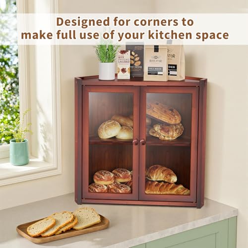 BAMBANG Bread Box, Double Layer Bamboo Bread Bin for Homemade Bread Bakers and Corner Kitchen Countertop with Double Doors, Not Suitable for Oversized Loaves, Brown - Image 3