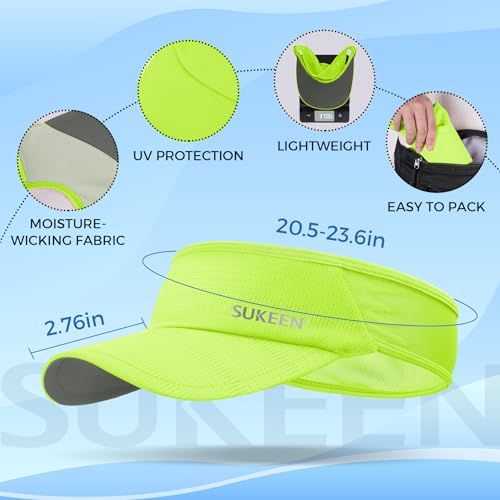 Sukeen Sports Sun Visor Men Women Lightweight Packable Cooling Stretchy Visor Hat for Running, Tennis, Golf Fluorescent Yellow - Image 5