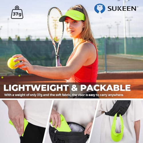 Sukeen Sports Sun Visor Men Women Lightweight Packable Cooling Stretchy Visor Hat for Running, Tennis, Golf Fluorescent Yellow - Image 3