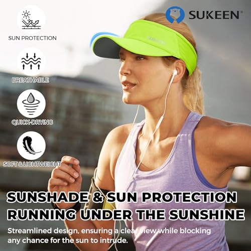 Sukeen Sports Sun Visor Men Women Lightweight Packable Cooling Stretchy Visor Hat for Running, Tennis, Golf Fluorescent Yellow - Image 2