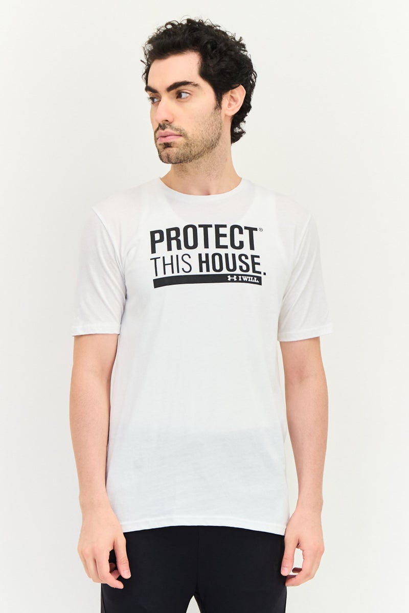 UNDER ARMOUR تي شيرت رياضي للرجال بأكمام قصيرة، خارجي، أبيض - Image 1