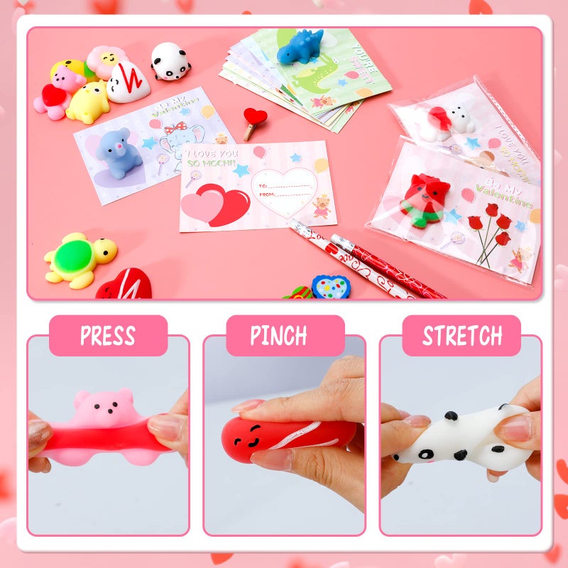 MGparty Valentines Gifts for Kids with 38 Pack Kawaii Mochi Squishies Toys, Valentines Cards for Kids Classroom Exchange Prizes Boys Girls School Party Favors - Image 4
