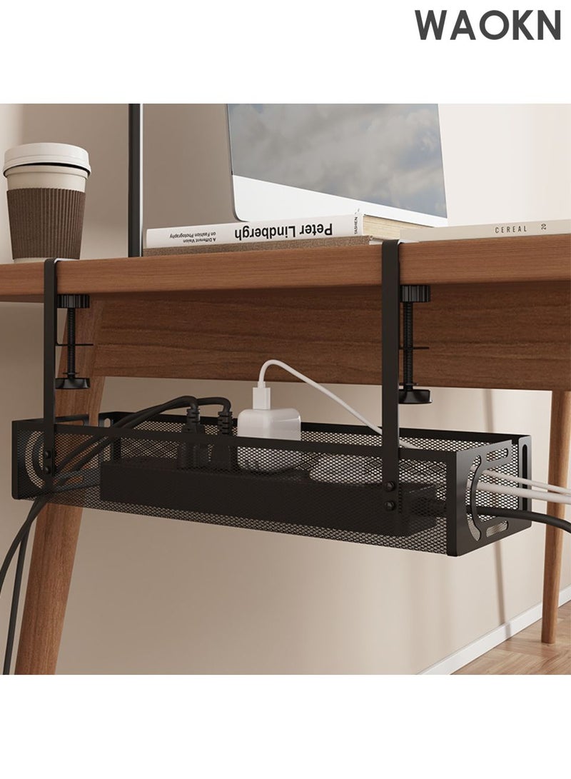 WAOKN Cable management under desktop, cable management tray under desktop, desktop cable organizer, cable management box, desktop cable organizer, expandable storage basket, office desktop storage, home desktop without damage or drilling. - Image 4