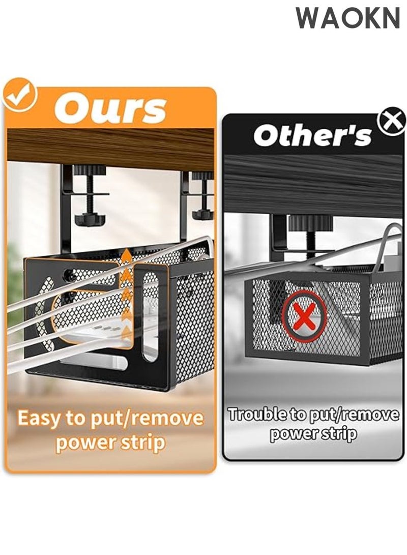 WAOKN Cable management under desktop, cable management tray under desktop, desktop cable organizer, cable management box, desktop cable organizer, expandable storage basket, office desktop storage, home desktop without damage or drilling. - Image 3