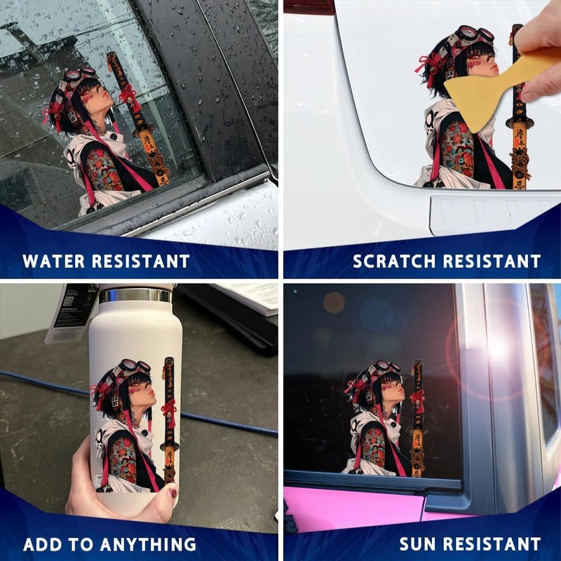 ARS Anime Samurai Girl Car Sticker 5.1 Inch – Japanese Warrior with Dragon Tattoo Vinyl Decal – Waterproof JDM Auto Decoration for Bumpers Windows Laptops – Anti-Fade Exterior Accessories (D,5.1'') - Image 3