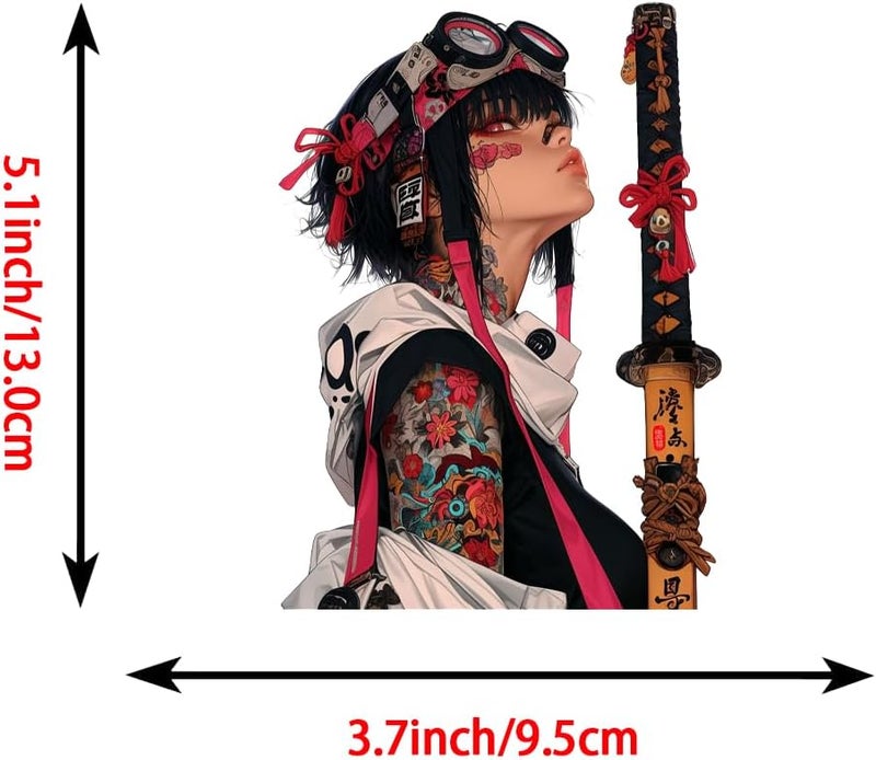 ARS Anime Samurai Girl Car Sticker 5.1 Inch – Japanese Warrior with Dragon Tattoo Vinyl Decal – Waterproof JDM Auto Decoration for Bumpers Windows Laptops – Anti-Fade Exterior Accessories (D,5.1'') - Image 2