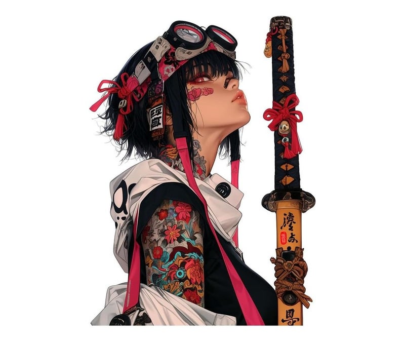 ARS Anime Samurai Girl Car Sticker 5.1 Inch – Japanese Warrior with Dragon Tattoo Vinyl Decal – Waterproof JDM Auto Decoration for Bumpers Windows Laptops – Anti-Fade Exterior Accessories (D,5.1'') - Image 1