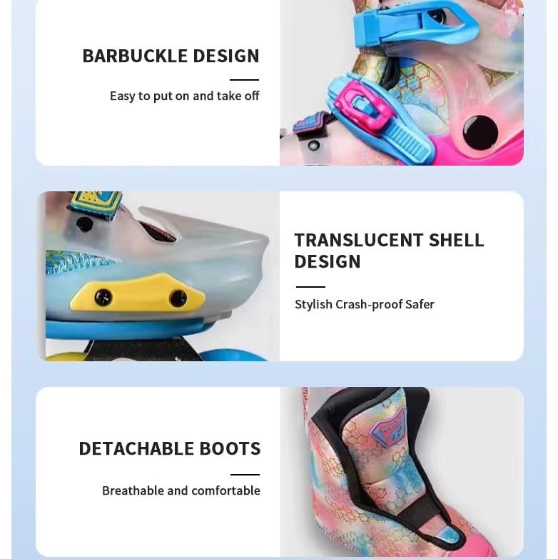 Derovan Kids Adjustable Inline Skates – Colorful Flash Wheels, 4‑Size Grow‑With‑Me Fit, ABEC‑7 Bearings, Breathable Frame, Secure Closure & Built‑In Brake – Beginner Friendly - Image 3