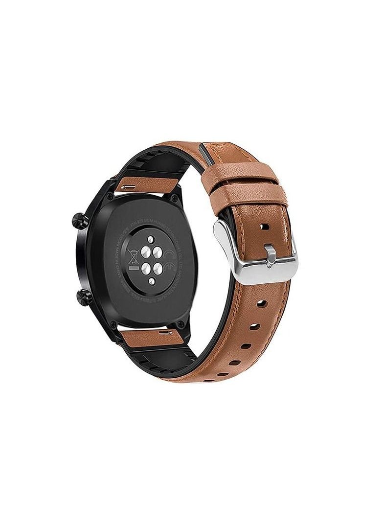 22mm Silicone Leather Replacement Strap Watchband For Oraimo Tempo W 3 OSW22N- Smart WatchSport - Camel Silver Buckle  - Image 1