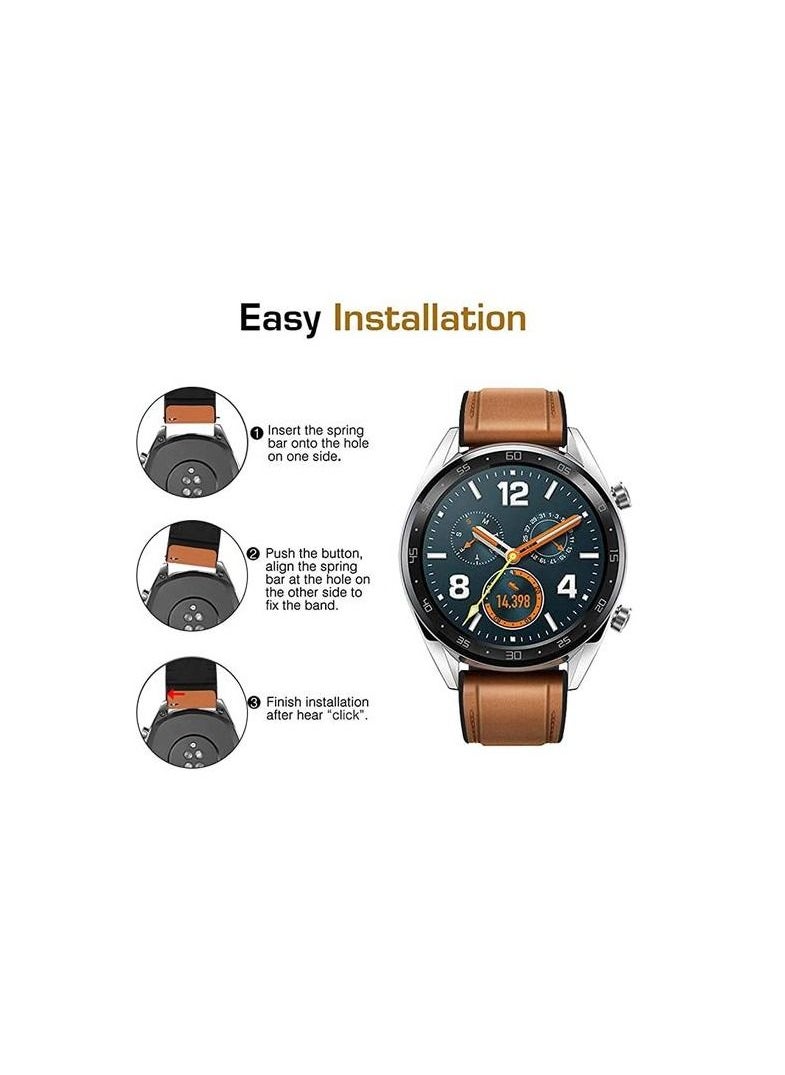 22mm Silicone Leather Replacement Strap Watchband For Oraimo Tempo W 3 OSW22N- Smart WatchSport - Camel Silver Buckle  - Image 3