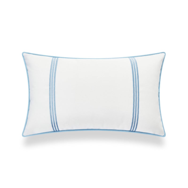 Hofdeco Premium Coastal Hampton Style Patio Indoor Outdoor Lumbar Pillow Cover Only, 12"x20" Water Resistant for Backyard, Couch, Baby Blue Embroidered Vertical Line - Image 5