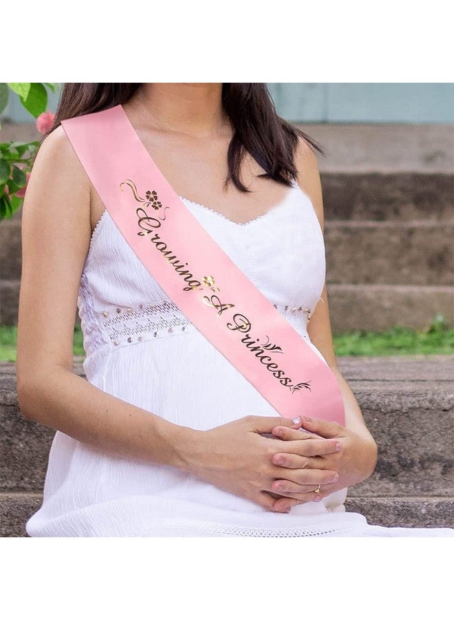 Ulfanit Girls Baby Shower Decoration - Adjustable Flower Crown Tiara and Growing A Princess Sash, Daddy Pin, Pink Party Gift Favors for Expectant Mom Dad Parents - Image 3