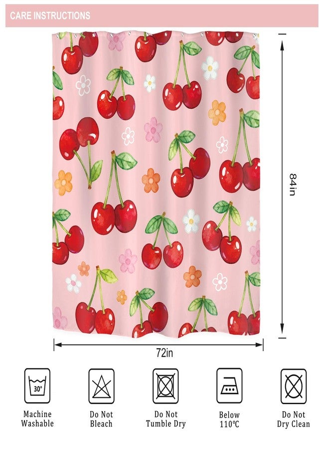 Riyidecor Cute Floral Cherry Shower Curtain for Bathroom Decor 72Wx84H Extra Long Flower Fruit Botanical Sweet Lovely Modern Pink Art Printed Fabric Polyester Waterproof 12 Pack Plastic Hooks - Image 5