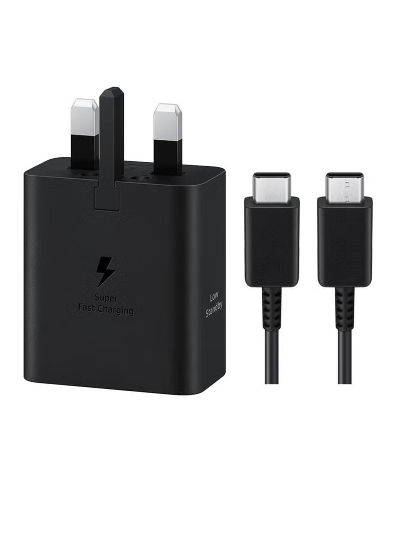محول شحن جداري سامسونج 25 واط USB-C بشحن فائق السرعة متوافق مع سلسلة Galaxy S وسلسلة Galaxy Note وآيفون 8 وما بعده – أسود