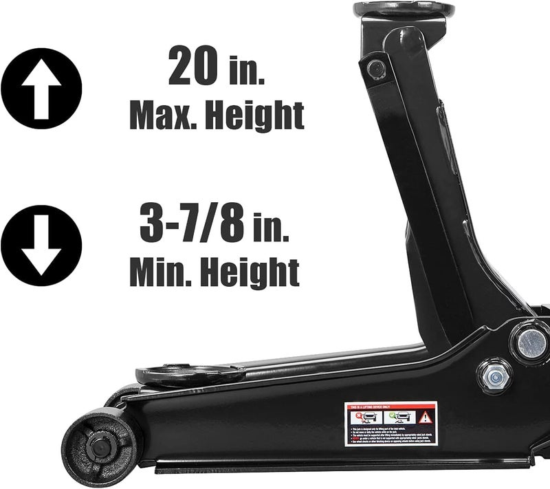 TORIN AT84007NB Hydraulic Low Profile Service/Floor Jack with Dual Piston Quick Lift Pump, 4 Ton (8,000 lb) Capacity, Black - Image 2
