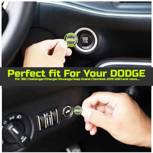 TOOLEPIC Push Start Button Cover for Dodge Challenger Charger Durango Accessories 2015-2025- Engine Start Stop Ignition Switch Kit Interior Accessory for 392 Hemi Style Design Sublime Green - Image 5
