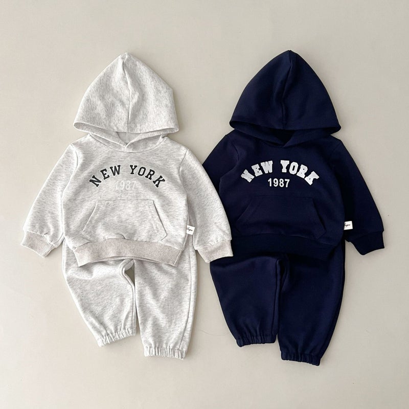 Children's Clothing Spring 2025 New Product Set Boys and Girls Cotton Hooded Sweatshirt Pants Printed Sports Two-Piece Set - Image 2