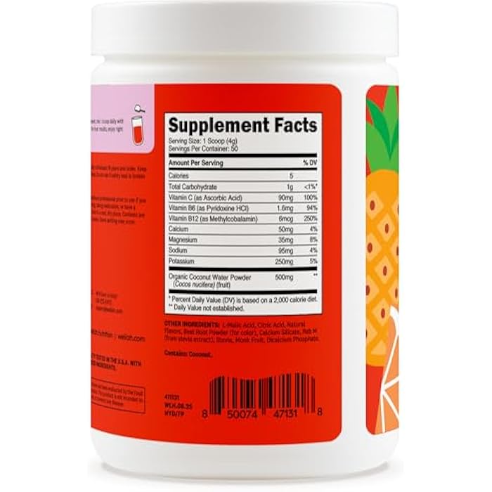 Wellah Electrolytes Powder (Fruit Punch) 50 Servings - Hydration Drink Mix, 7 Vitamins & Minerals, Zero Sugar - Image 4