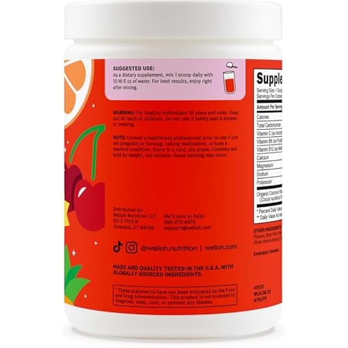 Wellah Electrolytes Powder (Fruit Punch) 50 Servings - Hydration Drink Mix, 7 Vitamins & Minerals, Zero Sugar - Image 3