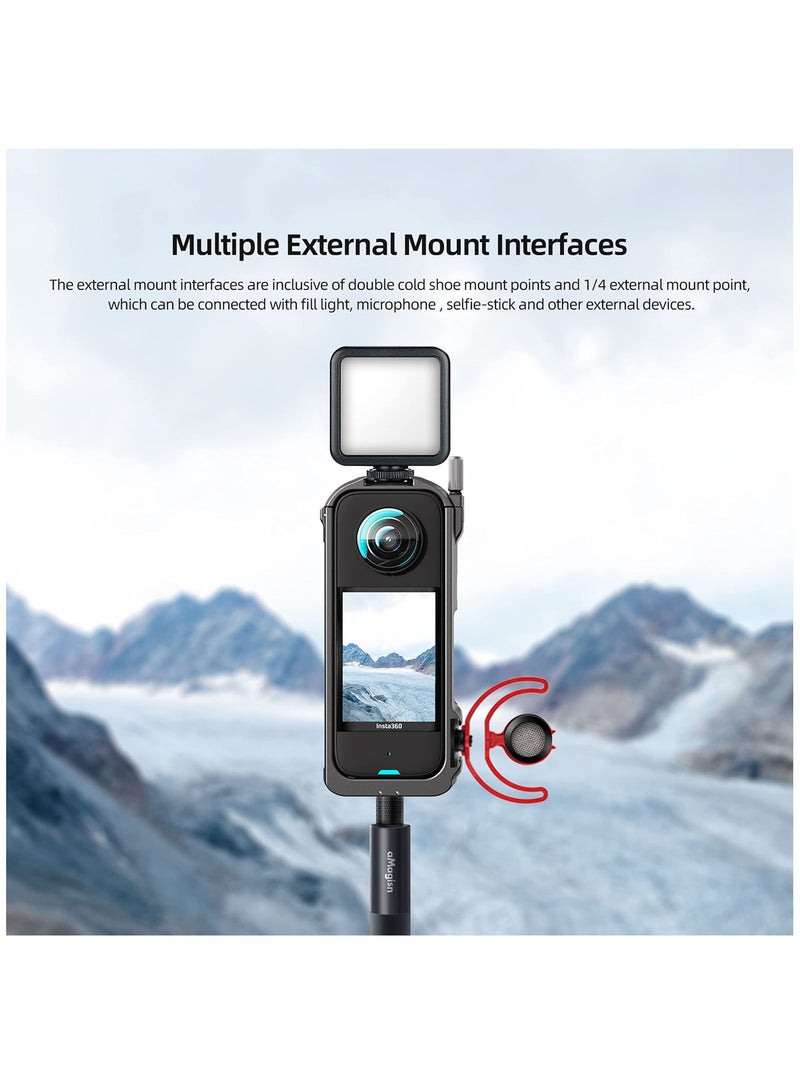 SOLARAE Aluminum Protective Frame and Silicone Lens Guards Cap for Insta360 ONE X3, Metal Durable Housing Cage with Cold Shoe Mount, Bundle Include Metal Cage and Lens Protector - Image 5