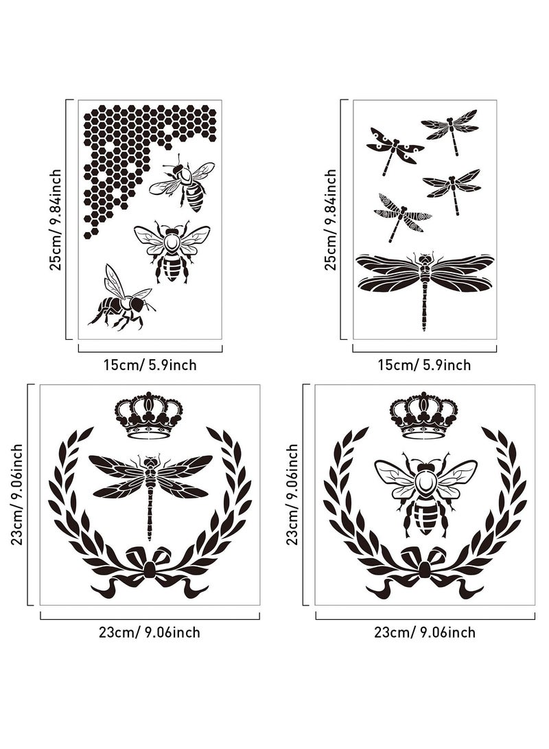 Creative DIY Drawing Stencils for Kids, 4 Reusable Templates Featuring Honeycomb Dragonfly and Bee Designs for Fun Art Projects - Image 3