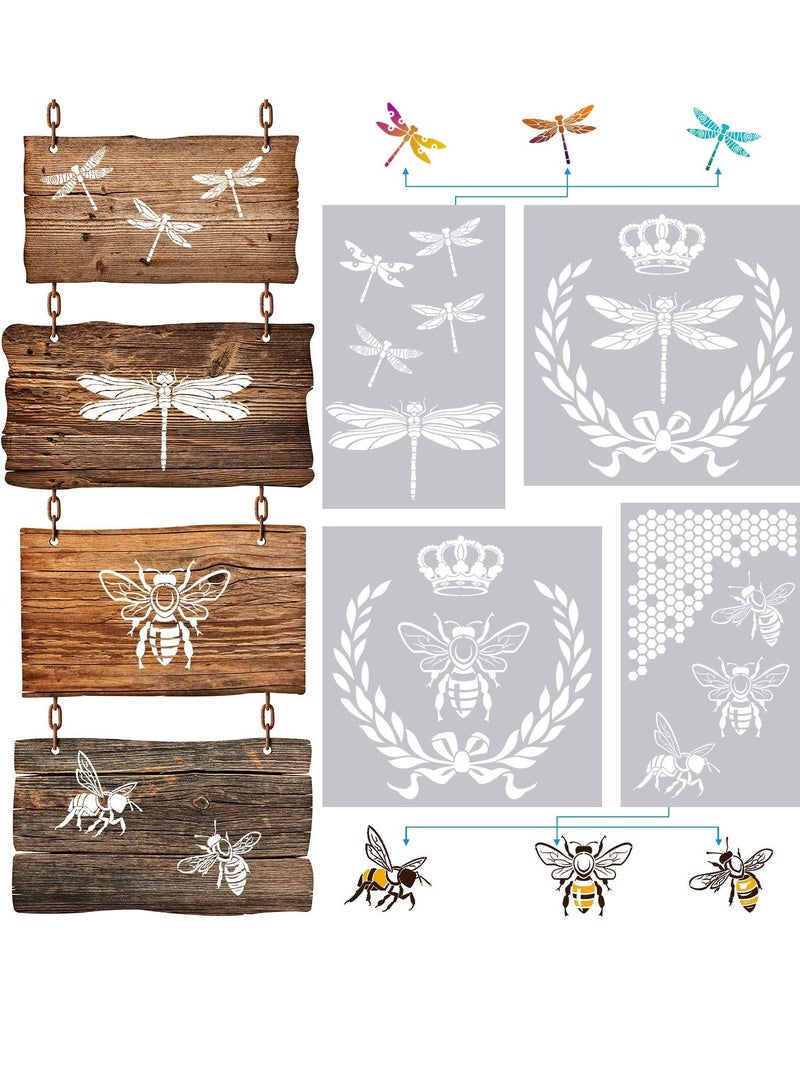 Creative DIY Drawing Stencils for Kids, 4 Reusable Templates Featuring Honeycomb Dragonfly and Bee Designs for Fun Art Projects - Image 1