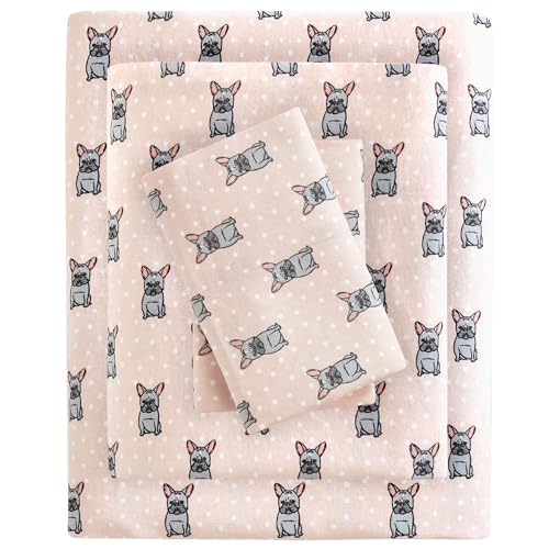 Sleep Philosophy True North by Sleep Philosophy Cozy Flannel Warm 100 Cotton Sheet  Novelty Print Animals Stars Cute Ultra Soft Cold Weather Bedding Set Twin Pink French Bulldog 3 Piece 