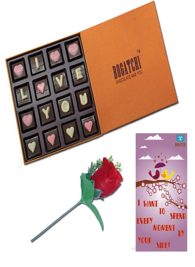 BOGATCHI Valentines Day Chocolate Gift, Love Box, 160g + Free V-Day Card + Free Rose - Image 1