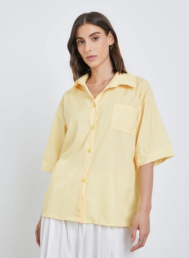 تايك تو Take Two Solid Short Sleeve Oversized Shirt