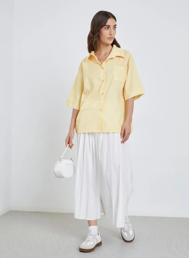 تايك تو Take Two Solid Short Sleeve Oversized Shirt
