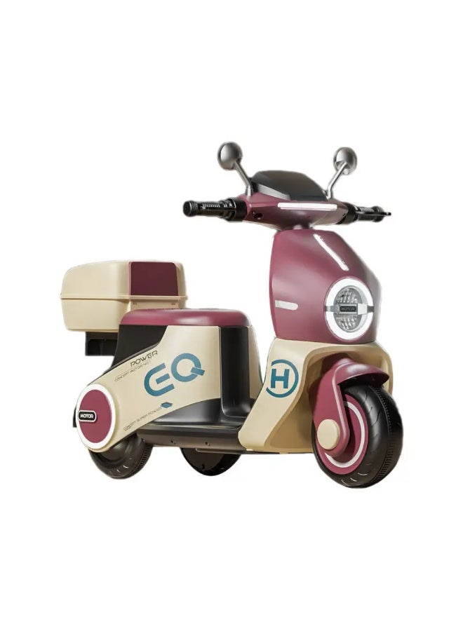Electric Scooter Ride-On for Kids - 6V Battery, Multimedia & Storage Maroon Cream - Image 3