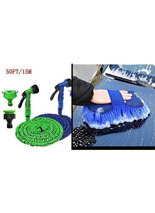 KN ENTERPRISE KN Mall 2 in 1 Combo Car Washer with 50 FT Hose Pipe Gun Microfiber Car Washing Sponge Multi Color  - Image 2