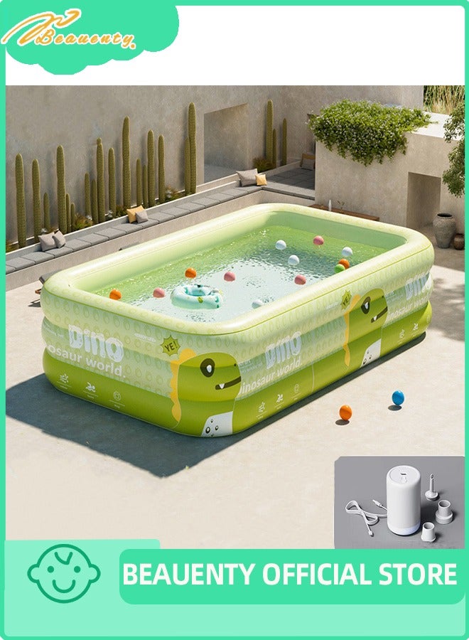 Beauenty Large Size Inflatable Swimming Pool for Kids and Adults, Durable Thickened Rectangle Lounge Pool for Backyard Garden Lawn Outdoor Ground Summer Water Party Equipped with an automatic inflation pump 300cm x 175cm x 56cm (green) - Image 1