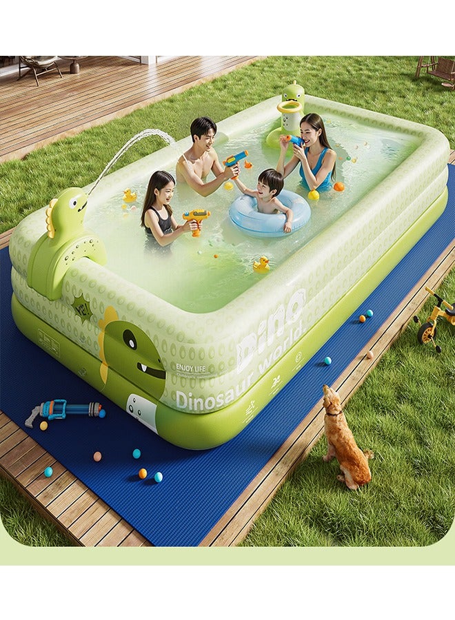 Beauenty Large Size Inflatable Swimming Pool for Kids and Adults, Durable Thickened Rectangle Lounge Pool for Backyard Garden Lawn Outdoor Ground Summer Water Party Equipped with an automatic inflation pump 300cm x 175cm x 56cm (green) - Image 4