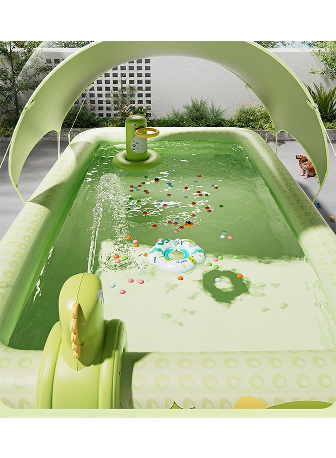 Beauenty Large Size Inflatable Swimming Pool for Kids and Adults, Durable Thickened Rectangle Lounge Pool for Backyard Garden Lawn Outdoor Ground Summer Water Party Equipped with an automatic inflation pump 300cm x 175cm x 56cm (green) - Image 5