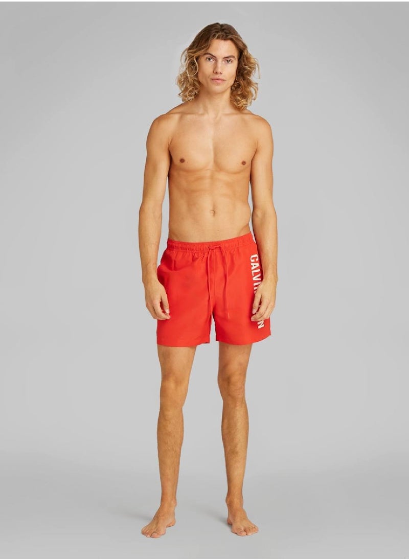 Calvin Klein Jeans - Men's Medium Drawstring Swim Shorts - Intense Power - Polyester, Red - Image 1