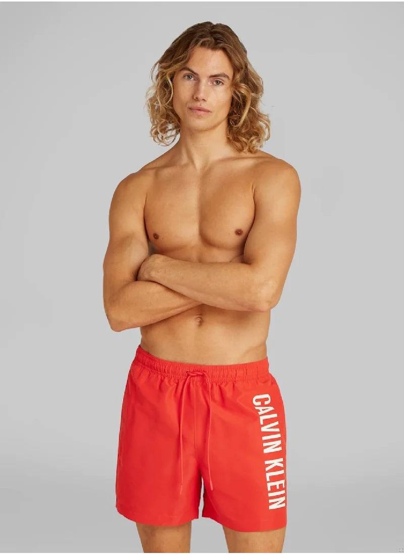 Calvin Klein Jeans Men's Medium Drawstring Swim Shorts - Intense Power - Polyester, Red