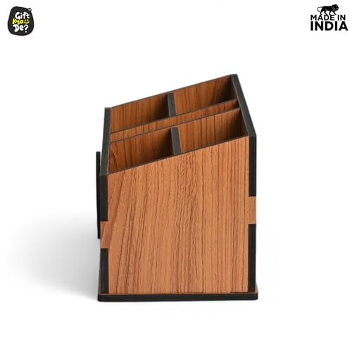 Gift Kya De GKD Remote Stand with 5 Sections | Wooden Remote Holder for Living Room, TV and AC | Stationary Organizer | 5 in 1 | Ideal for Home and Office, New Year Gift (Brown Rajasthan) - Image 5