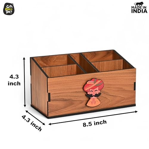 Gift Kya De GKD Remote Stand with 5 Sections | Wooden Remote Holder for Living Room, TV and AC | Stationary Organizer | 5 in 1 | Ideal for Home and Office, New Year Gift (Brown Rajasthan) - Image 4