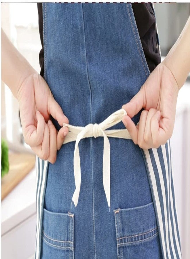 HEXONIQ Apron for Women and Men,Adjustable Kitchen Cooking Apron With Pockets Cotton Linen Chefs Apron For Baking Gardening Cook Restaurant BBQ (Blue) - Image 5