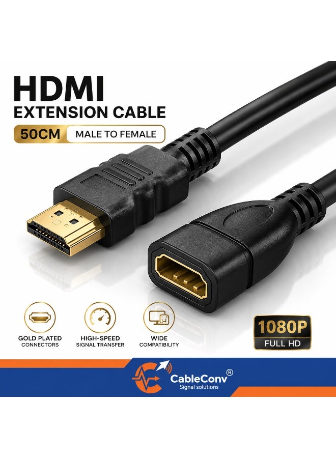 ​كابل كونف كابل تمديد HDMI بطول 50 سم، ذكر إلى أنثى، مطلي بالذهب، عالي السرعة، HDMI AM إلى AF، متوافق مع التلفزيون، الكمبيوتر المحمول، الشاشة، جهاز العرض - دقة 1080 بكسل - Image 1