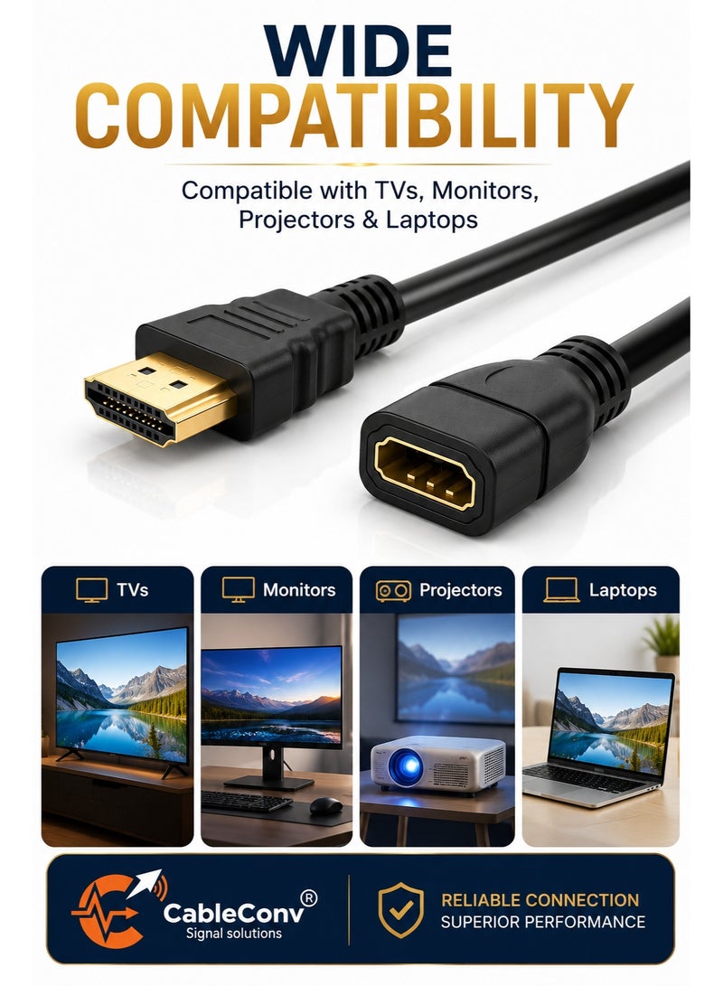 ​كابل كونف كابل تمديد HDMI بطول 50 سم، ذكر إلى أنثى، مطلي بالذهب، عالي السرعة، HDMI AM إلى AF، متوافق مع التلفزيون، الكمبيوتر المحمول، الشاشة، جهاز العرض - دقة 1080 بكسل - Image 5