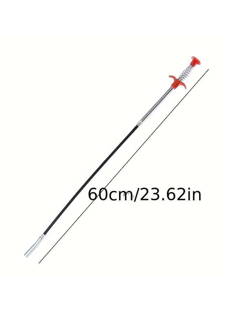 1pc 60cm Hair Drain Clog Remover Tool Stainless Steel Claw Drain Cleaner Sticks For Hair Clog Removal - Drain Hair Remover Tool For Sewer, Toilet, Kitchen Sink, Bathroom Tub Sink Bathroom  - Image 1