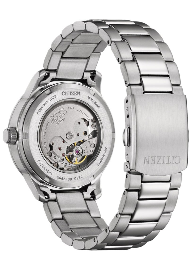 CITIZEN Mechanical Mens Watch NJ0191-83L – Ice Blue Polished Dial with Date Display, Stainless Steel Case and Bracelet, 40mm, Calibre 8210, Automatic, 100M WR  - Image 5