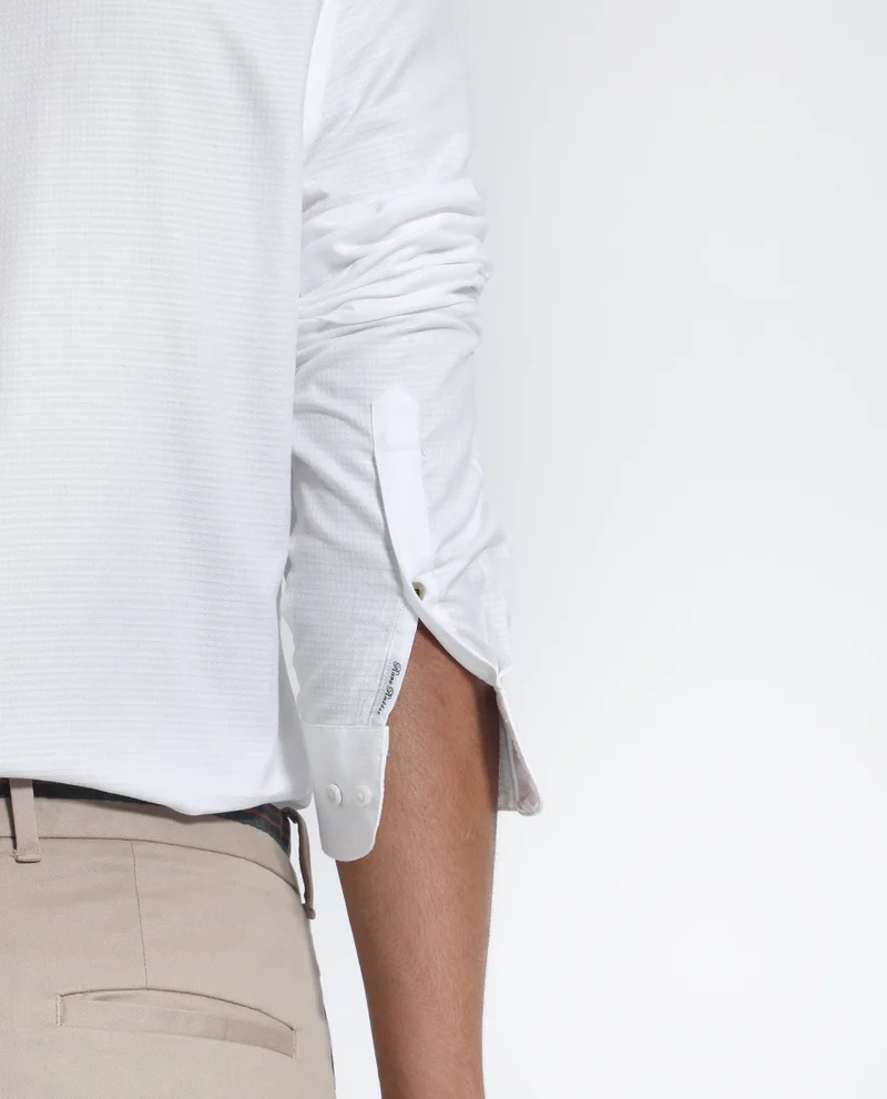 Rare Rabbit Rare Rabbit Men's Stellar White Mandarin Collar Full Sleeves Self Micro Check Shirt