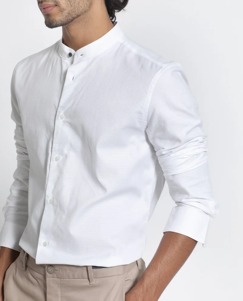 Rare Rabbit Rare Rabbit Men's Stellar White Mandarin Collar Full Sleeves Self Micro Check Shirt